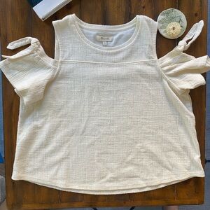 Madewell Womens Top Small Cold Open Shoulder Minimalist Cream